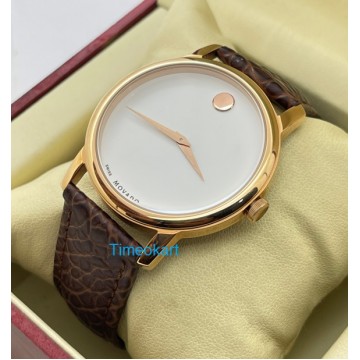 Movado Ultra Slim 2 Rose Gold White Leather Strap Watch