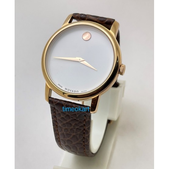 Movado Ultra Slim 2 Rose Gold White Leather Strap Watch