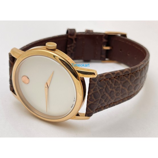 Movado Ultra Slim 2 Rose Gold White Leather Strap Watch