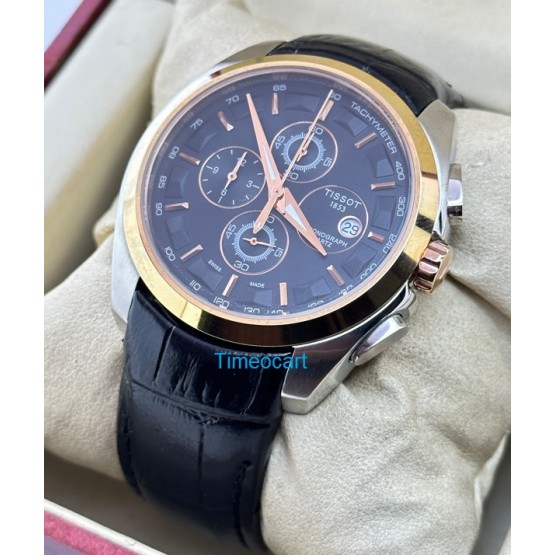 Tissot Couturier Chronograph Black Leather Strap Watch