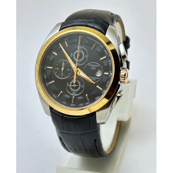 Tissot Couturier Chronograph Black Leather Strap Watch