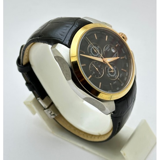 Tissot Couturier Chronograph Black Leather Strap Watch