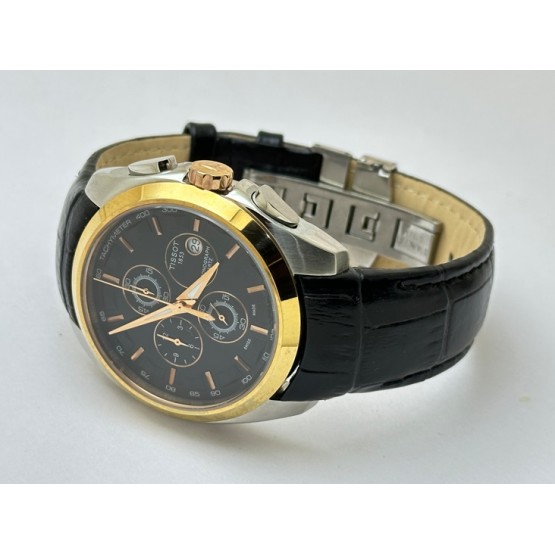 Tissot Couturier Chronograph Black Leather Strap Watch