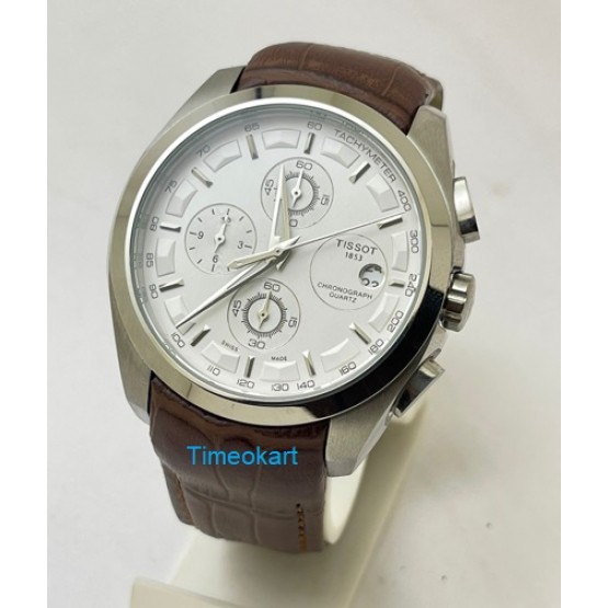 TISSOT COUTURIER CHRONOGRAPH LEATHER STRAP STEEL WATCH