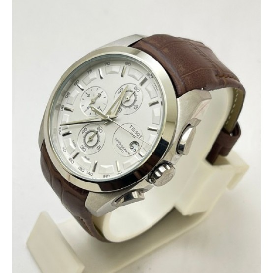 TISSOT COUTURIER CHRONOGRAPH LEATHER STRAP STEEL WATCH