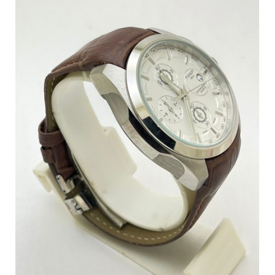 TISSOT COUTURIER CHRONOGRAPH LEATHER STRAP STEEL WATCH