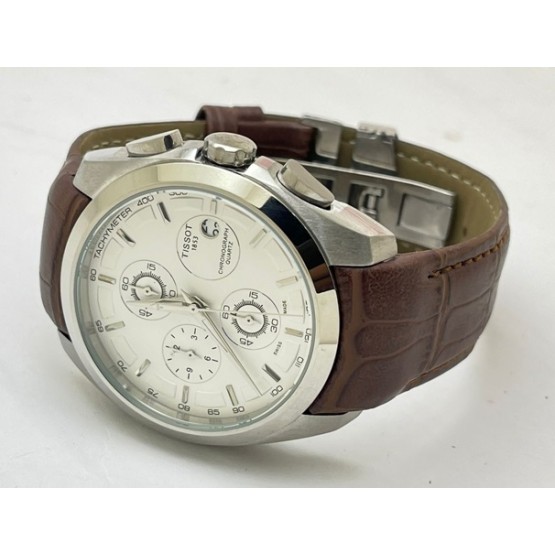 TISSOT COUTURIER CHRONOGRAPH LEATHER STRAP STEEL WATCH