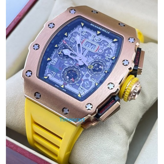 Richard Mille RM11 Rose Gold Yellow Rubber Strap Swiss Automatic Watch