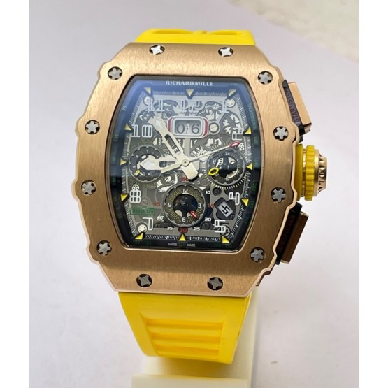 Richard Mille RM11 Rose Gold Yellow Rubber Strap Swiss Automatic Watch