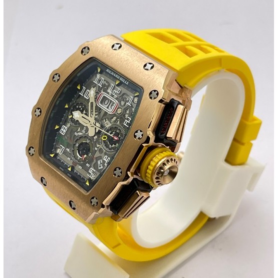 Richard Mille RM11 Rose Gold Yellow Rubber Strap Swiss Automatic Watch