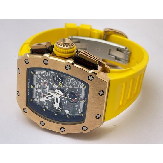 Richard Mille RM11 Rose Gold Yellow Rubber Strap Swiss Automatic Watch