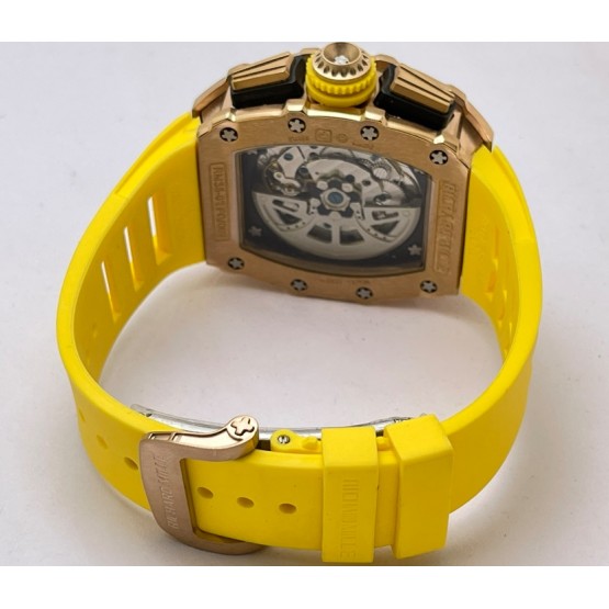 Richard Mille RM11 Rose Gold Yellow Rubber Strap Swiss Automatic Watch