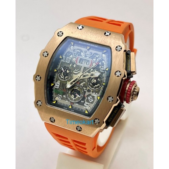 Richard Mille RM11 Rose Gold Orange Rubber Strap Swiss Automatic Watch