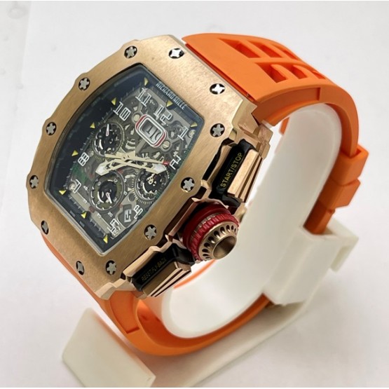 Richard Mille RM11 Rose Gold Orange Rubber Strap Swiss Automatic Watch