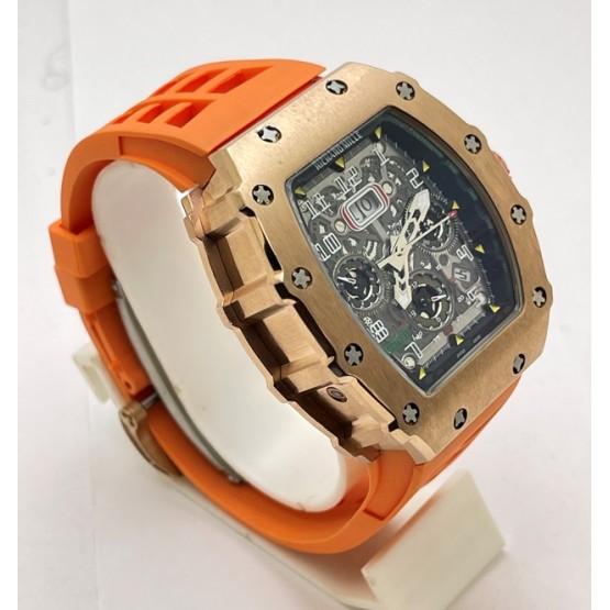 Richard Mille RM11 Rose Gold Orange Rubber Strap Swiss Automatic Watch