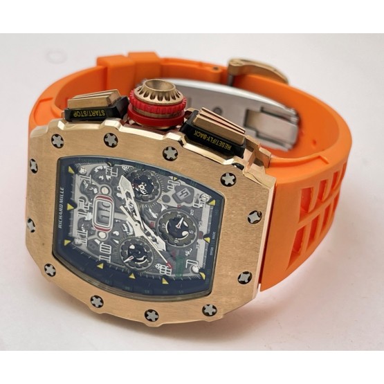 Richard Mille RM11 Rose Gold Orange Rubber Strap Swiss Automatic Watch