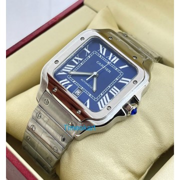 Cartier Santos 100 Steel Blue Swiss Automatic Watch