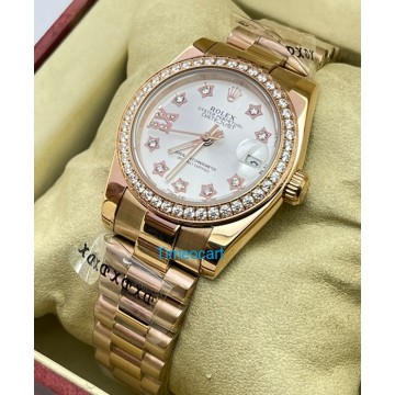 Rolex Datejust Diamond Bezel White Rose Gold Swiss Automatic Ladies Watch