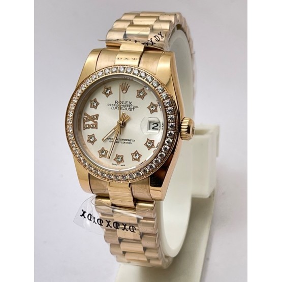 Rolex Datejust Diamond Bezel White Rose Gold Swiss Automatic Ladies Watch