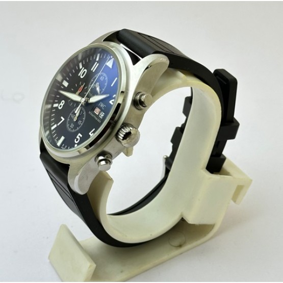 I W C Pilot Chronograph Day-Date Black Rubber Strap Watch