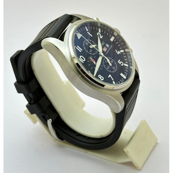 I W C Pilot Chronograph Day-Date Black Rubber Strap Watch