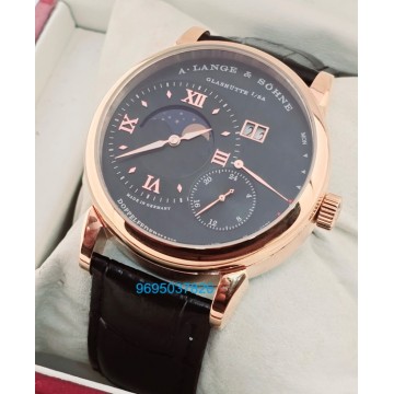 A. Lange & Shone Grand Lange 1 Moon Phase Rose Gold Black Swiss Automatic Watch