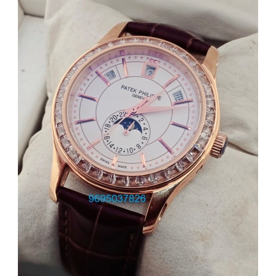 Patek Philippe Complications Annual Calendar White Diamond Bezel Swiss Automatic Watch