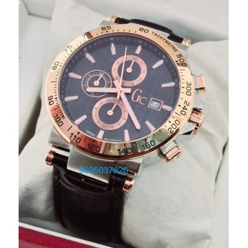 G C GUESS Collection Rose Gold Bezel Leather Strap Watch