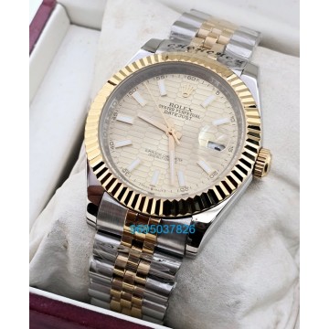 Rolex Date-Just Golden Fluted Motif Swiss Automatic Watch