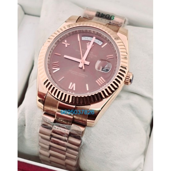 Rolex Day-Date Roman Mark Brown Rose Gold Swiss Automatic Watch