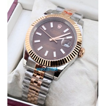 Rolex Date-Just Brown Dial Stick Marker Dual Tone Swiss Automatic Watch