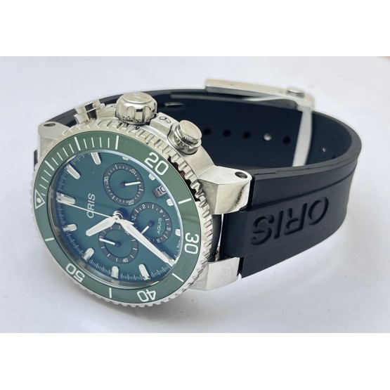 Oris Aquis Chronograph Green Black Rubber Strap Watch