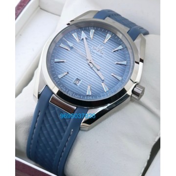 OMEGA SEAMASTER AQUA TERRA STONE BLUE RUBBER STRAP SWISS AUTOMATIC WATCH