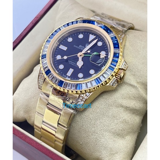 Rolex GMT Master ii White & Blue Ruby Bezel Golden Swiss ETA 3285 Valjoux Automatic Movement Watch