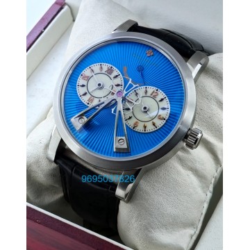 Patek Philippe Bridge Power Reserve Dual Time Ice Blue Swiss ETA Valjoux Automatic Watch