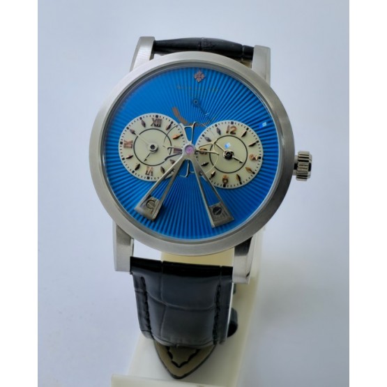 Patek Philippe Bridge Power Reserve Dual Time Ice Blue Swiss ETA Valjoux Automatic Watch