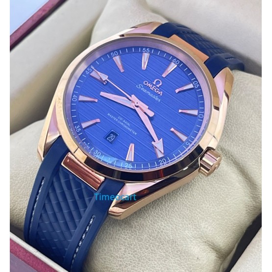 OMEGA SEAMASTER AQUA TERRA ROSE GOLD BLUE RUBBER STRAP LIMITED EDITION SWISS AUTOMATIC WATCH