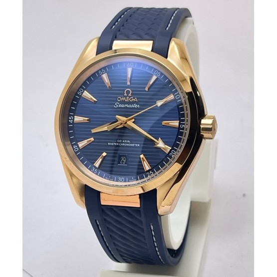 OMEGA SEAMASTER AQUA TERRA ROSE GOLD BLUE RUBBER STRAP LIMITED EDITION SWISS AUTOMATIC WATCH