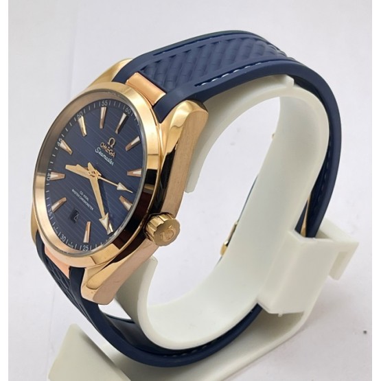 OMEGA SEAMASTER AQUA TERRA ROSE GOLD BLUE RUBBER STRAP LIMITED EDITION SWISS AUTOMATIC WATCH