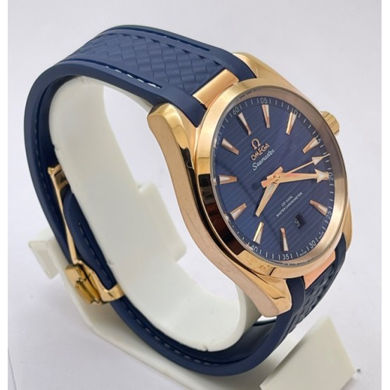 OMEGA SEAMASTER AQUA TERRA ROSE GOLD BLUE RUBBER STRAP LIMITED EDITION SWISS AUTOMATIC WATCH