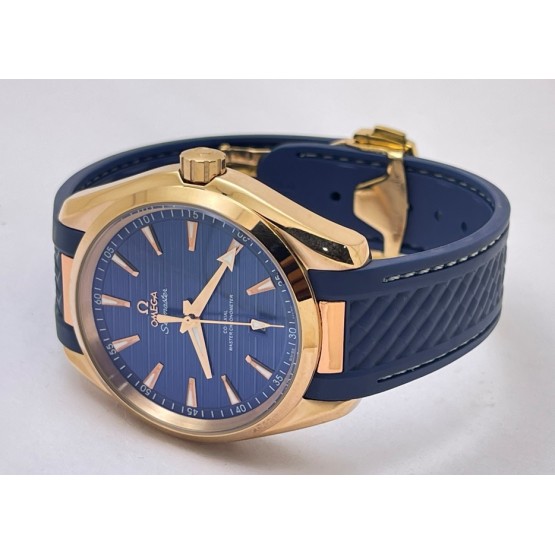 OMEGA SEAMASTER AQUA TERRA ROSE GOLD BLUE RUBBER STRAP LIMITED EDITION SWISS AUTOMATIC WATCH