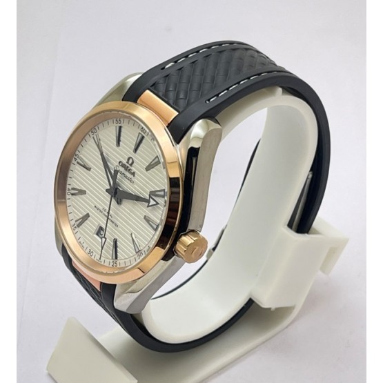 OMEGA SEAMASTER AQUA TERRA WHITE ROSE GOLD BEZEL RUBBER STRAP LIMITED EDITION SWISS AUTOMATIC WATCH