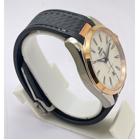 OMEGA SEAMASTER AQUA TERRA WHITE ROSE GOLD BEZEL RUBBER STRAP LIMITED EDITION SWISS AUTOMATIC WATCH