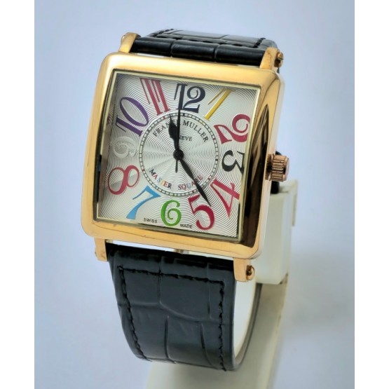 Franck Muller Square Master Rose Gold Color Dreams Leather Strap Watch