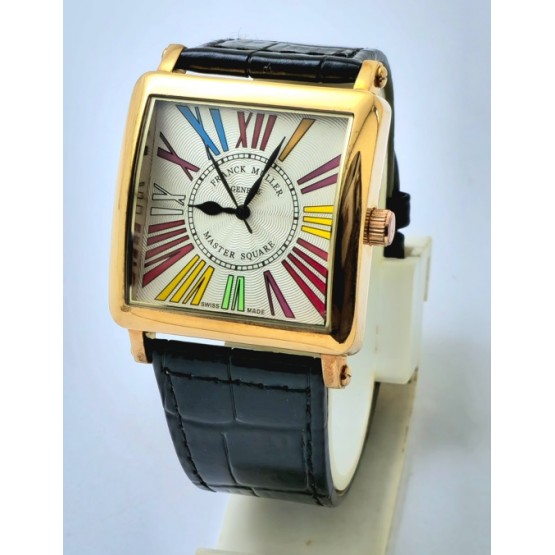 Franck Muller Square Master Rose Gold Color Dreams Roman Mark Leather Strap Watch