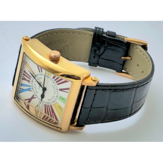 Franck Muller Square Master Rose Gold Color Dreams Roman Mark Leather Strap Watch