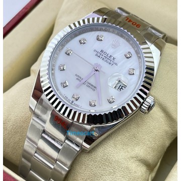 Rolex Date Just Mother Of Pearl White Steel Swiss Automatic Watch