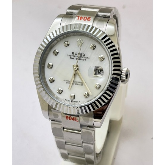 Rolex Date Just Mother Of Pearl White Steel Swiss Automatic Watch