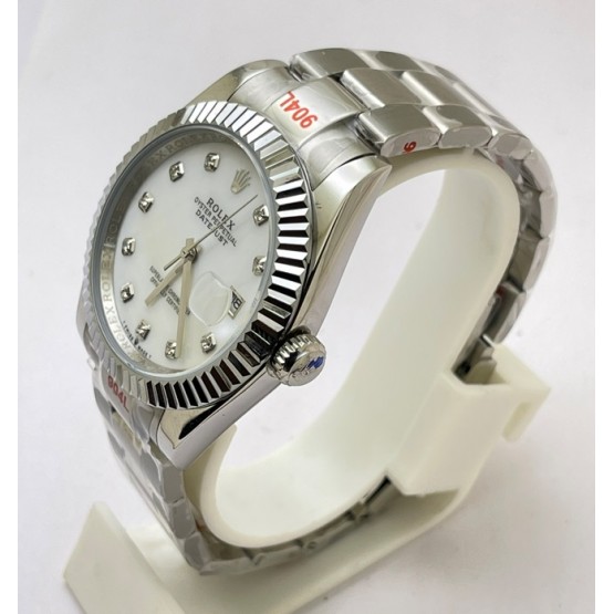 Rolex Date Just Mother Of Pearl White Steel Swiss Automatic Watch