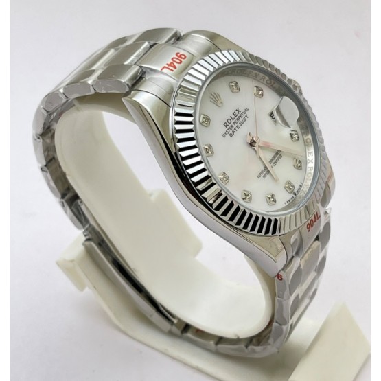 Rolex Date Just Mother Of Pearl White Steel Swiss Automatic Watch